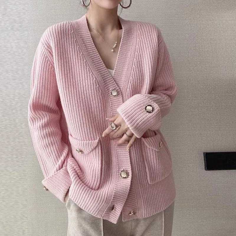 Fashion Autumn Winter Button Solid Color Knitted Sweater Women Long Sleeve Cardigan Loose Elegant Korean Clothing 28347T251125