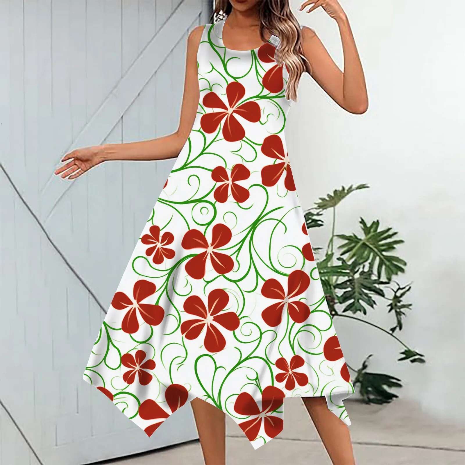 Dongdumaoyi Ladies Summer Long Dress Floral Sleeveless D Print Elegant Party Dresses For Women Casual Beach Spring Clothes