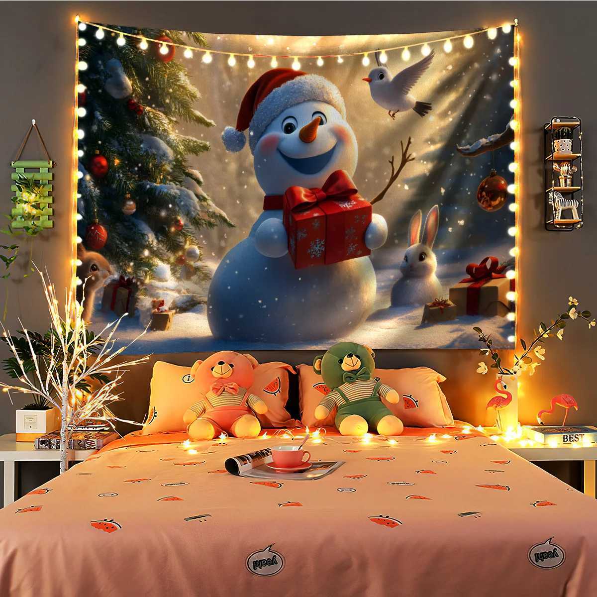 1pc Christmas Snowman Printed Tapestry Multi Size Living Room Bedroom Wall Decoration Machine Washable Background ClothM251125