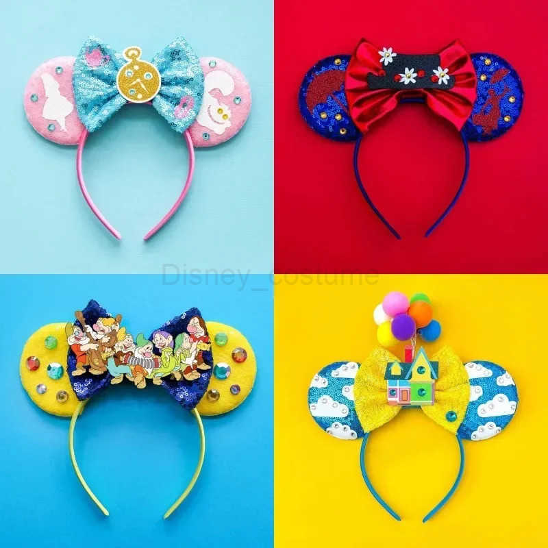 Disney Lilo Stitch Ears Hair Bands Girls Pink Angel Headbands Children Bow Blue Stitching Hair Accessories Womens Glitter Disney Headbands X250425