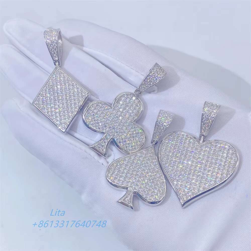 Factory Price 925 Sterling Silver Poker Fully Diamond Pendant Iced Out Silver Chain Moissanite Pendant Men