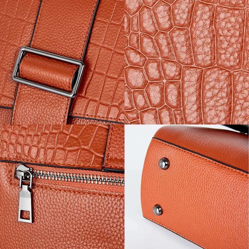 Zency Genuine Leather Tote Bag For Women Classic Vintage Shoulder Handbag Female Small Alligator Crossbody Top-Handle Two Straps