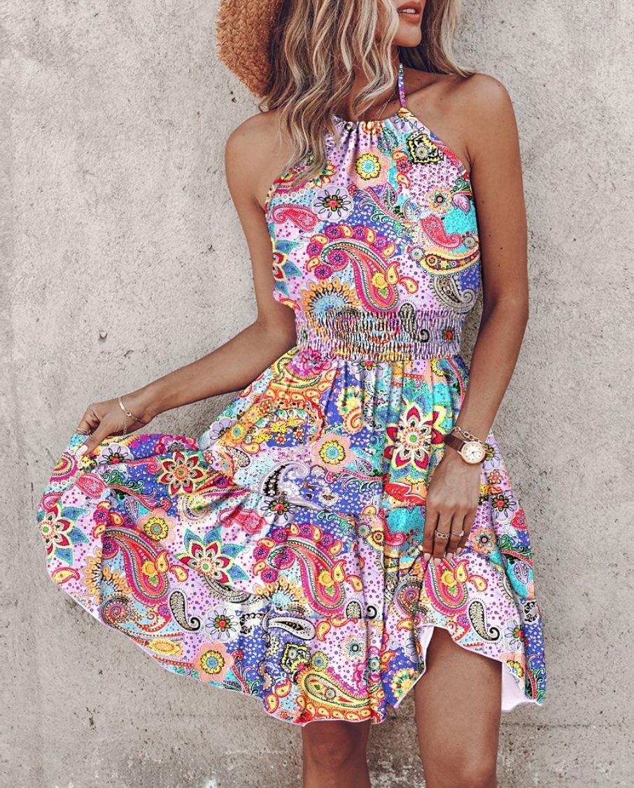 2024 Summer Fashion Sexy Off the Shoulder Hanging Neck Womens Dress Women