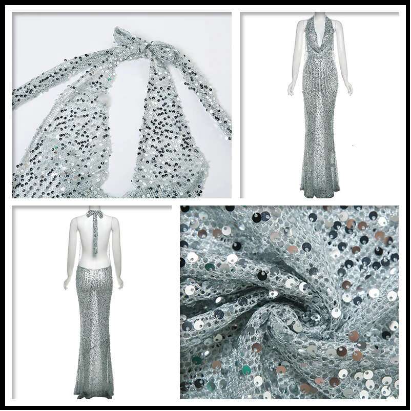 Dongdumaoyi Townlike Sparkle Glitter Sequin Sexy Party Dress Women Backless Halter Summer Slim Bodycon Elegant Maxi Long Dresses