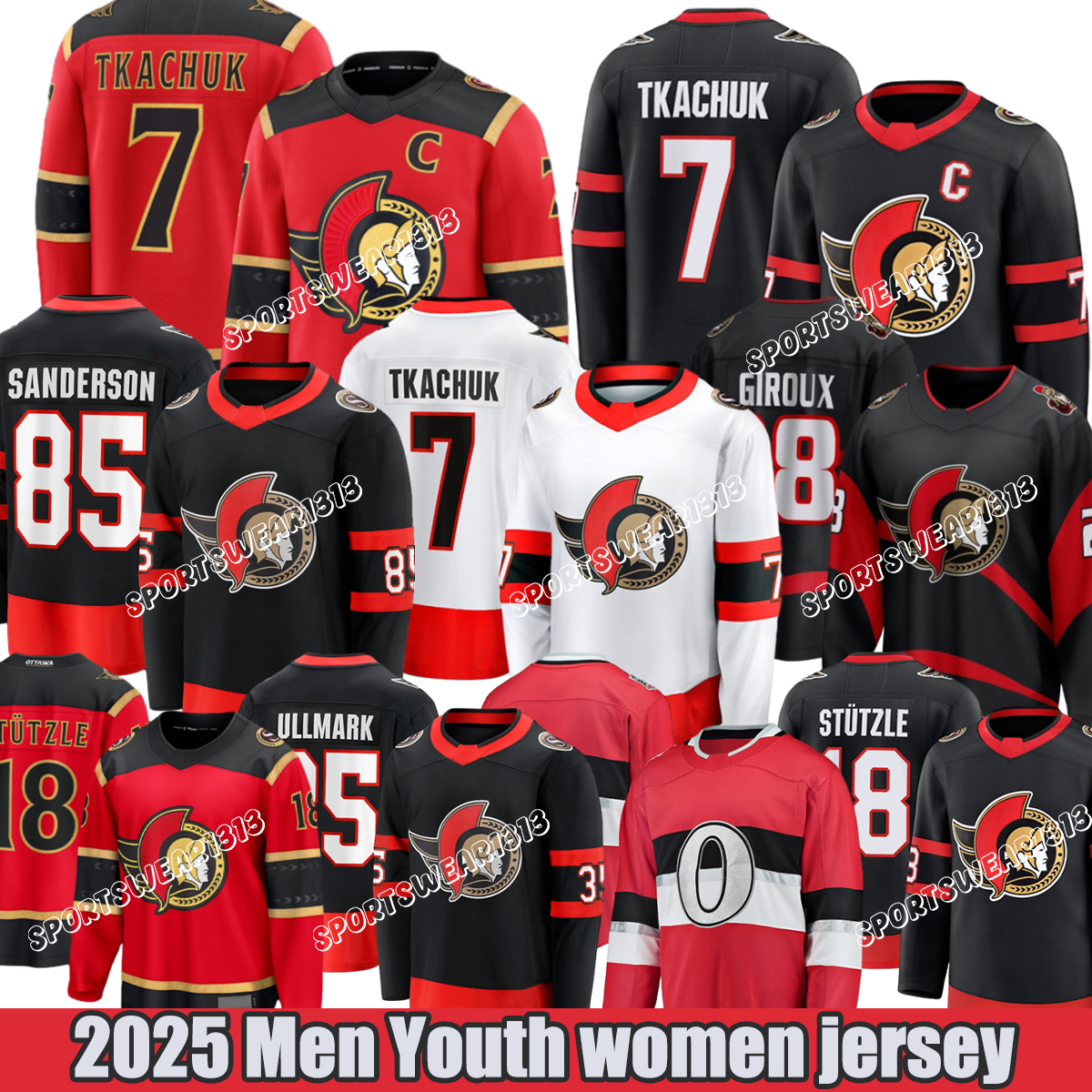 7 Brady Tkachuk Ottawacity Senatorss Jersey 28 Claude Giroux 18 Tim Stutzle 85 Sanderson 72 Chabot A 35 Ullmark 9 Norris #19 Batherson 81 Gaudette Hockey Jersey