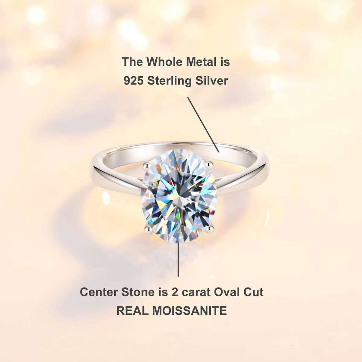1CT Oval Cut Moissanite Ring 925 Sterling Silver 18K Gold Plating Wedding Diamond Rings for Women Engagement Bride Jewelry