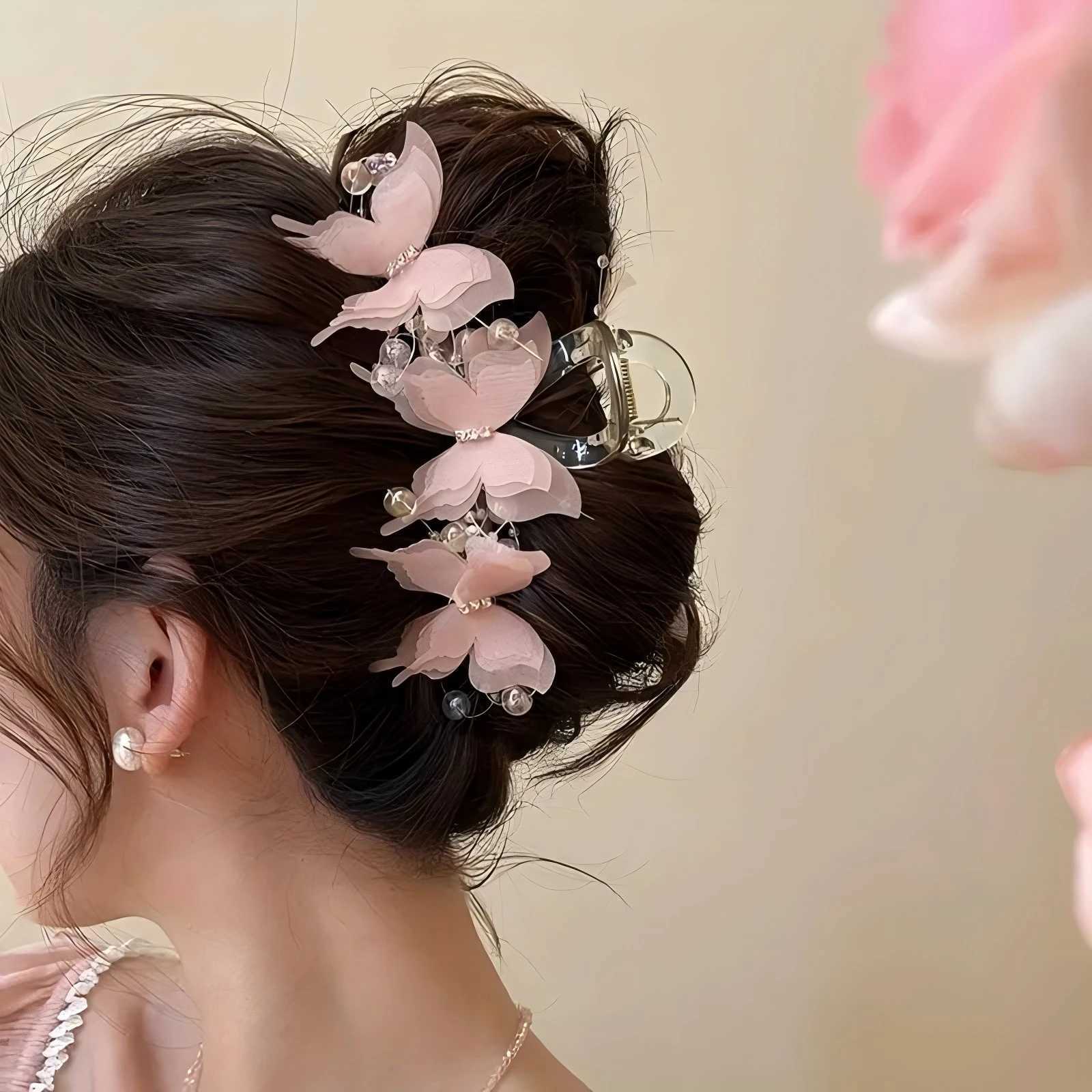 2 fashionable butterfly hair clips elegant pearl bow ponytail clips daily accessories beautiful hairstyle tools womens hair clipsT250425