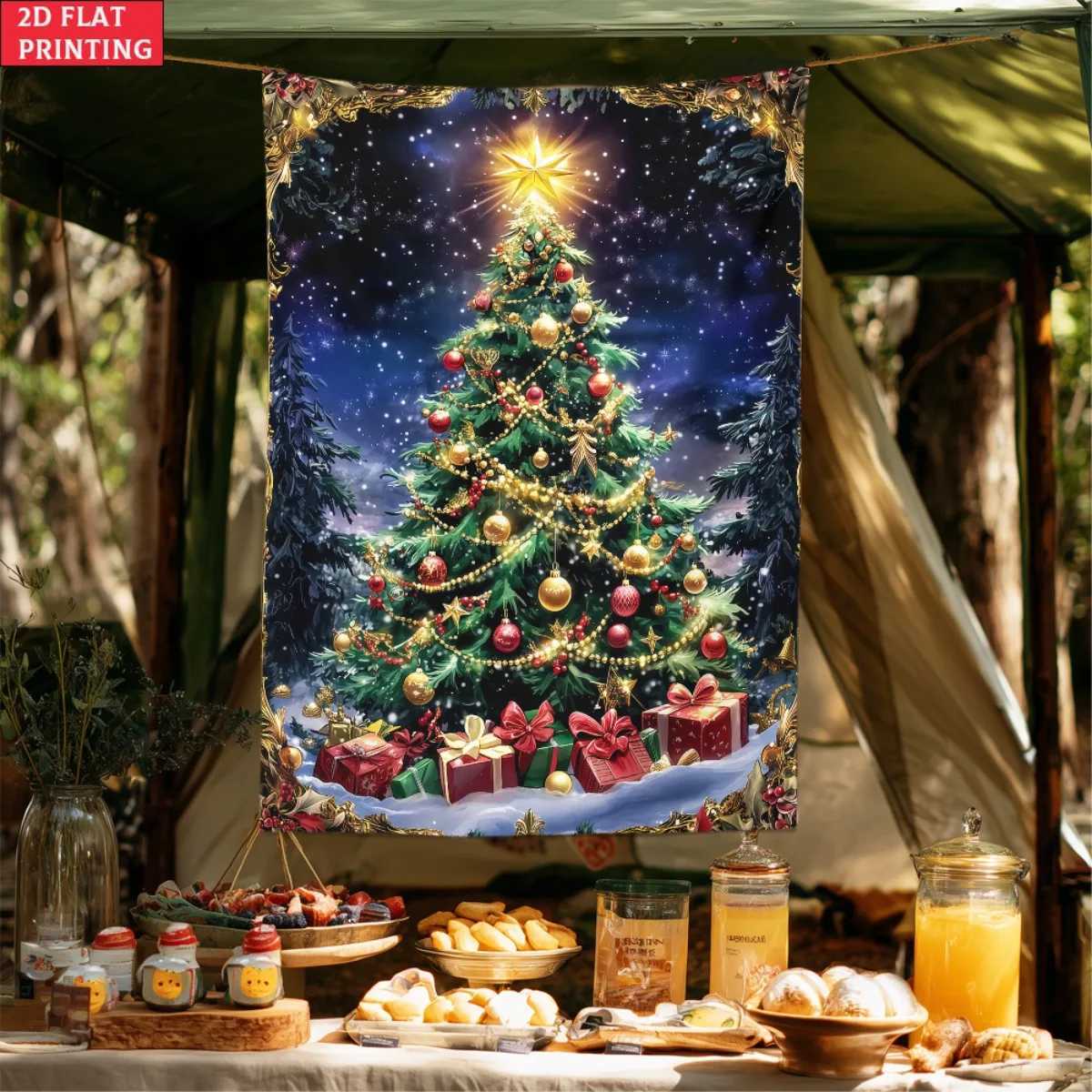 Christmas tree holiday wall tapestry festive decor winter scene Xmas gift background holiday art print 2D flat printingM251125