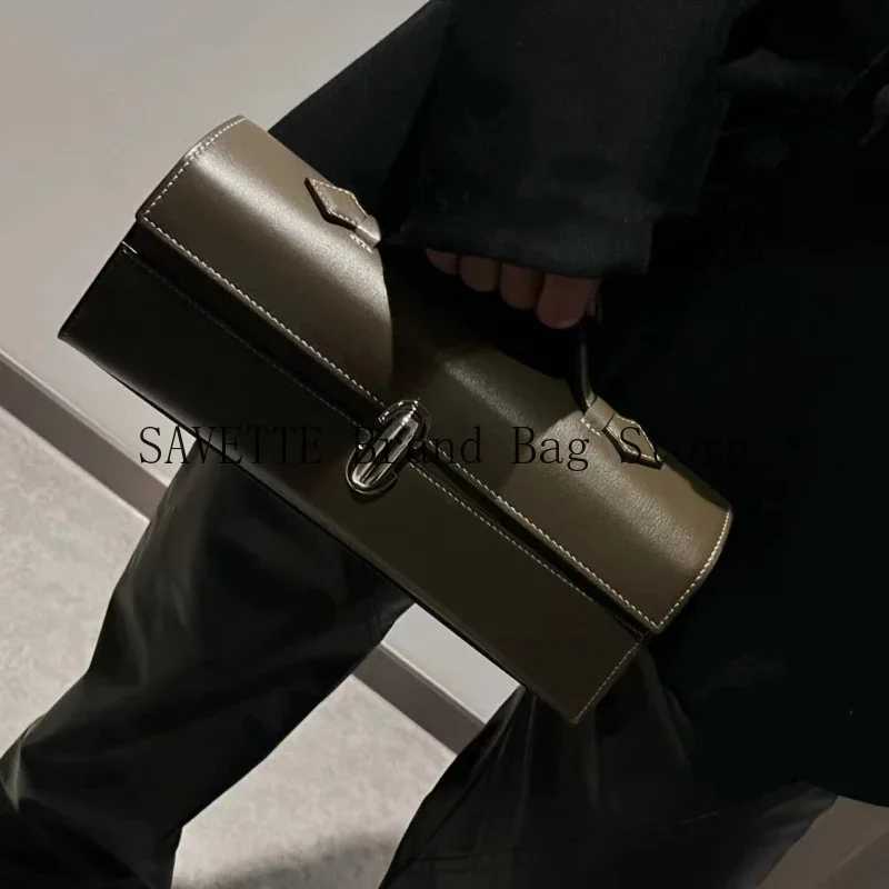 Savette brand symmetrical Pochette leather small square bag rectangular bagel bag handbag womens simple handbag W250421