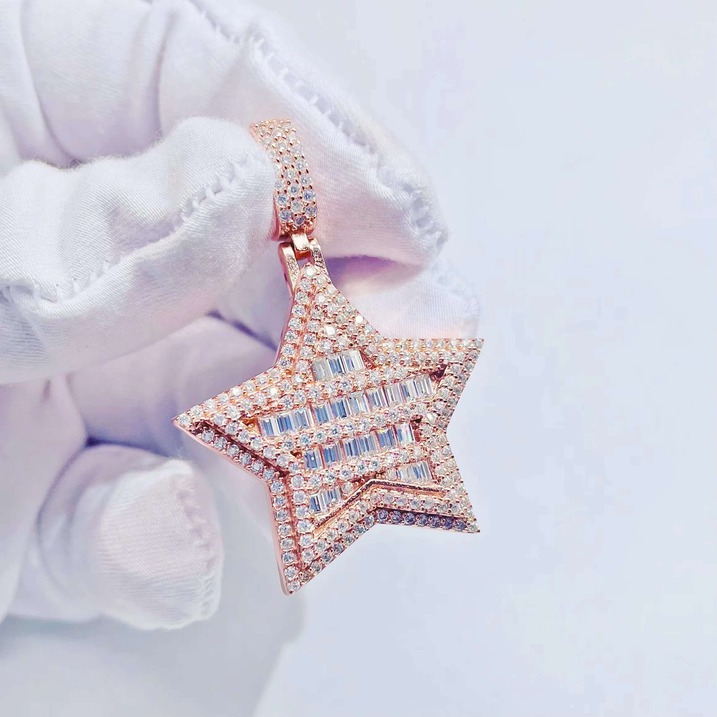 Moissanite Jewelry Hip Hop Star Pendant VVS Lab Grown Diamond Baguette Iced Out Custom Pendant