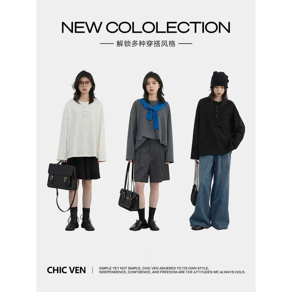 CHIC VEN Women Sweatshirts Casual Loose Solid Half Open Collar Long Sleeved T-Shirt Elastic Female Tees Autumn Winter 2025