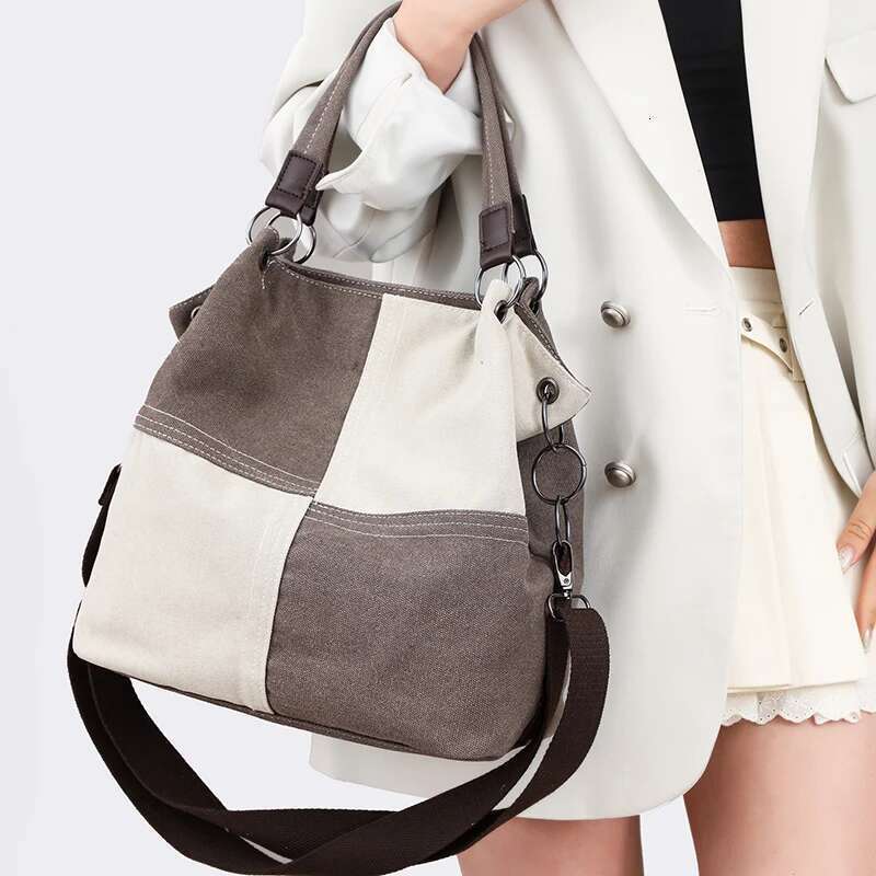 Canvas Ing Contrast Color Tote Fashion Style Handbag Shoulder Retro Crossbody Women's Big Bag