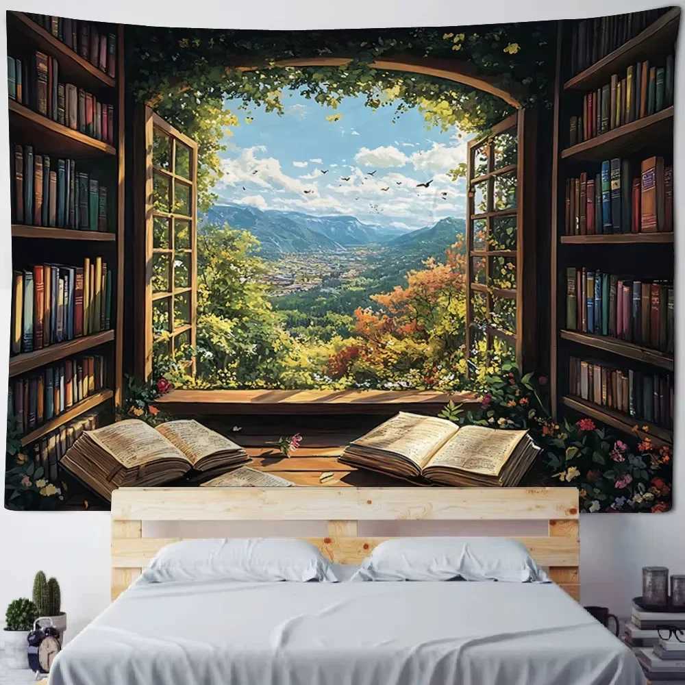 Magic Bookshelf Tapestry Library Living Room Wall Hanging Decoration Items Aesthetic Dorm Home Decor Wall Art Background ClothM251125