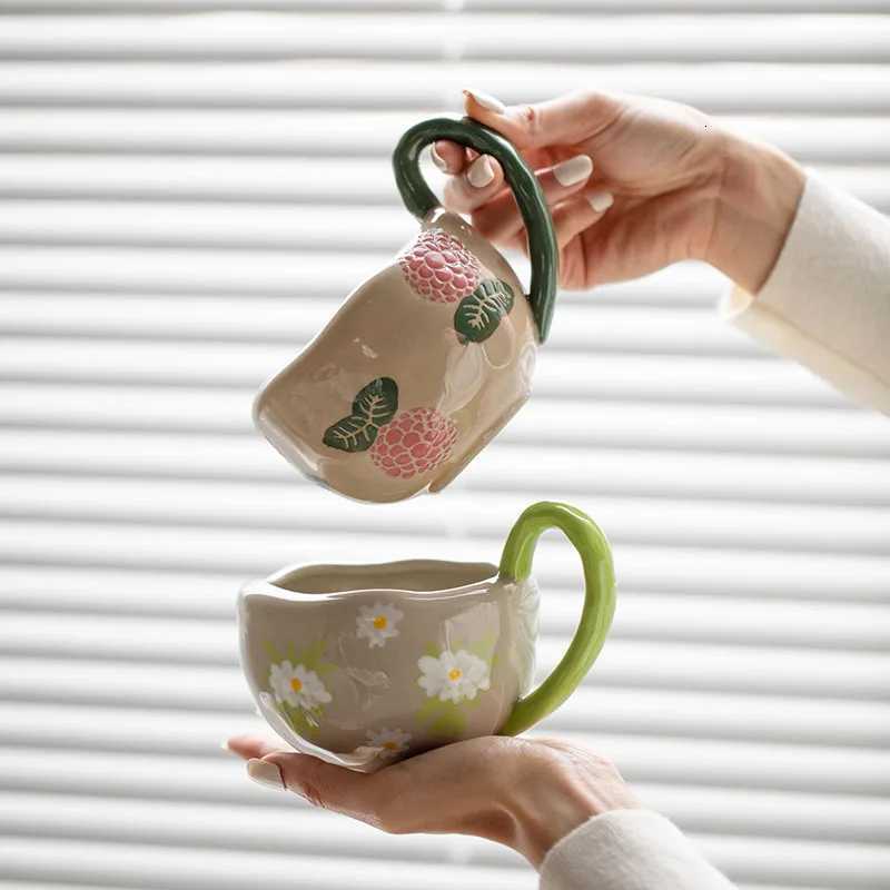 Creative Irregular Underglaze Color Hand-painted Flower Rough Pottery Mug Small Fresh Office Home Breakfast Coffee Cup Y251125