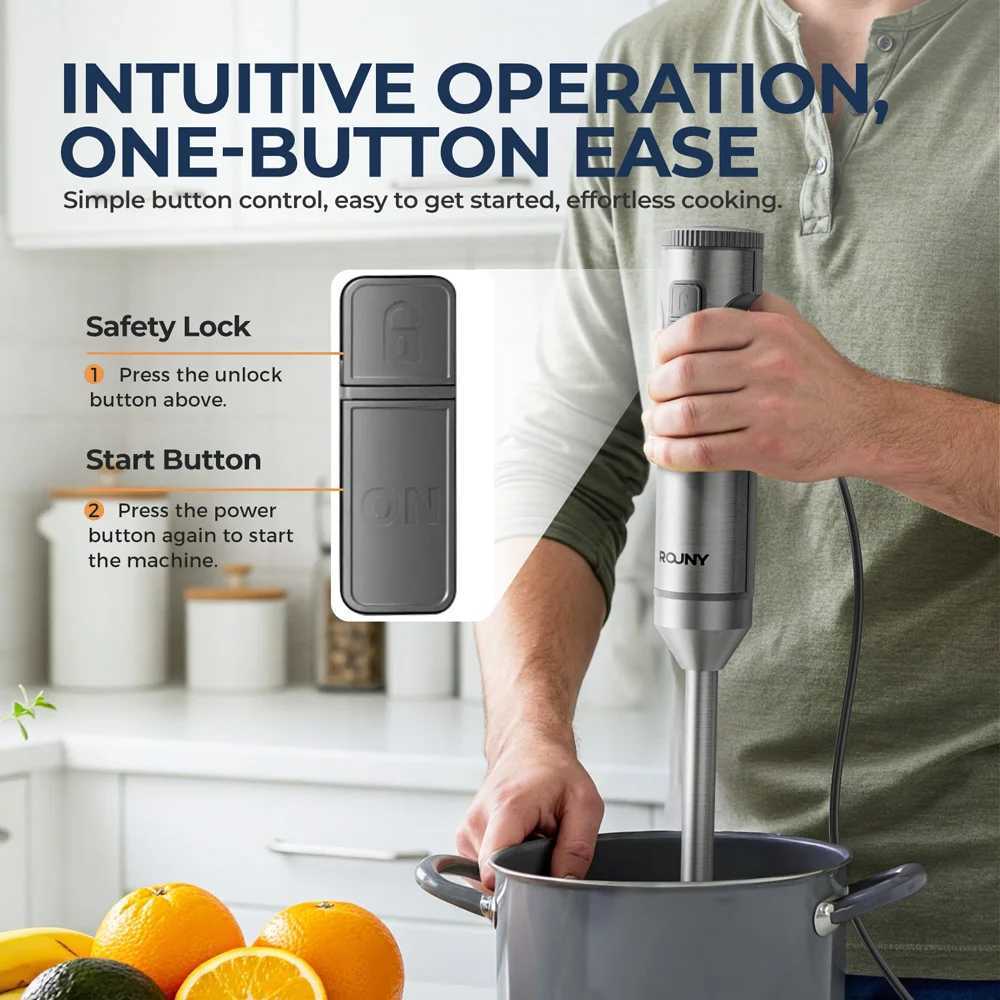 ROUNY 4-in-1 Hand Immersion Blender 1000W Powerful Stainless Steel Stick Food Mixer700ml Mixing Beaker500ml Processor Whisk L251125