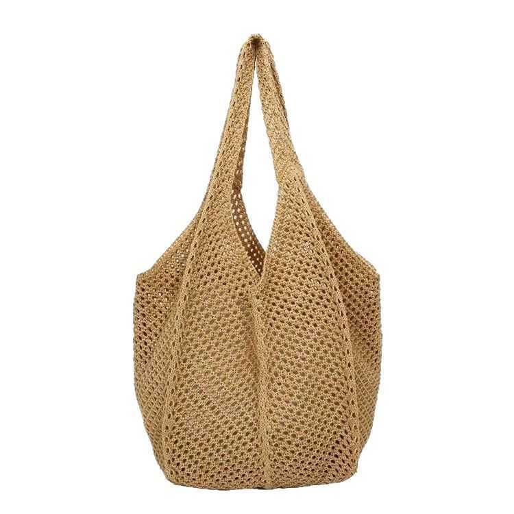 New Summer Trendy Woven Womens Bag Handheld Woven Bag Fashion Western Single Shoulder Mesh Bag Seaside Travel Straw Weaving