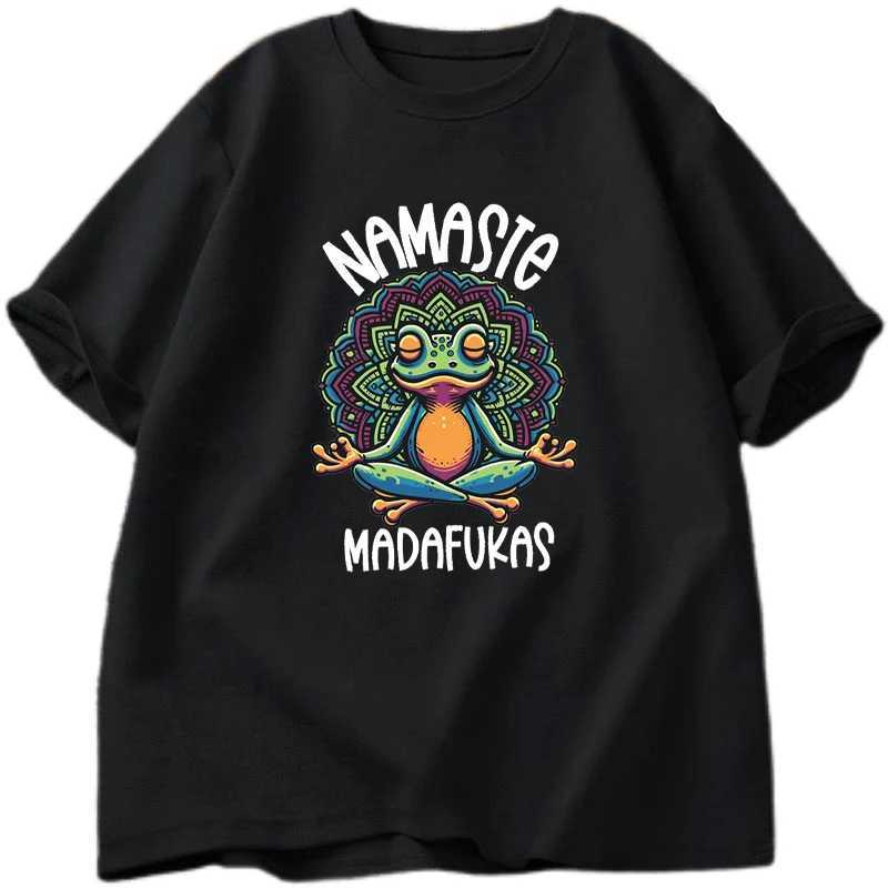 Interesting Yoga T-shirt Frog Self Care T-shirt Cotton Short Sleeve Front Cottagecore Namaste Tee Mens Street Clothing W250425