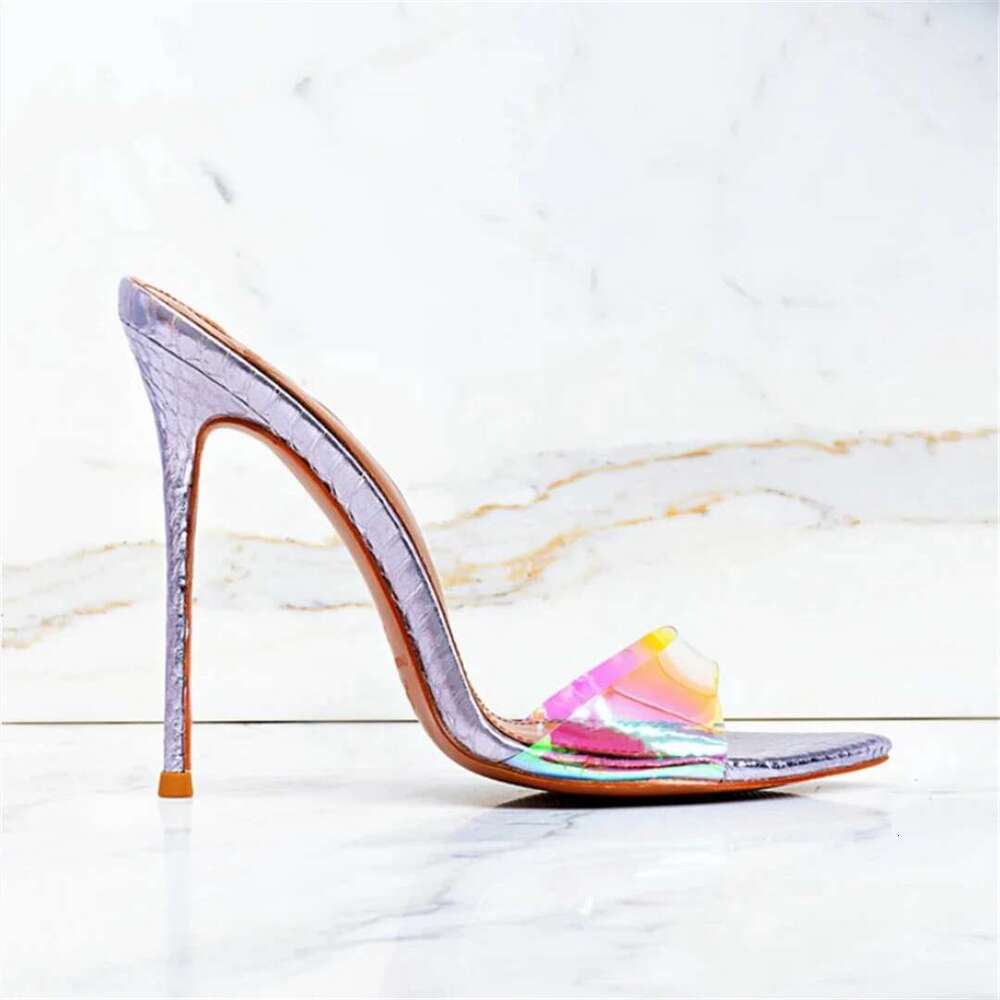 Summer new pointed patent leather transparent PVC sexy fashion slippers thin high-heeled banquet dress large-size women's sandal