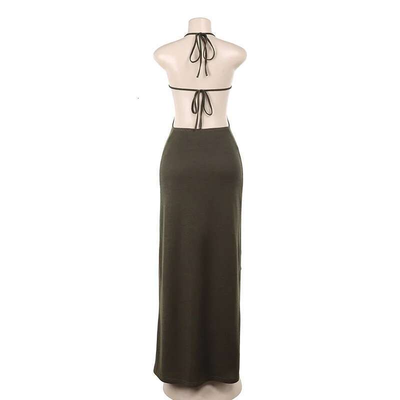 Dongdumaoyi Townlike Slim Bodycon Bandage Maxi Long Dress Women Halter Spring Summer Hollow Out Backless Sexy Party Dresses