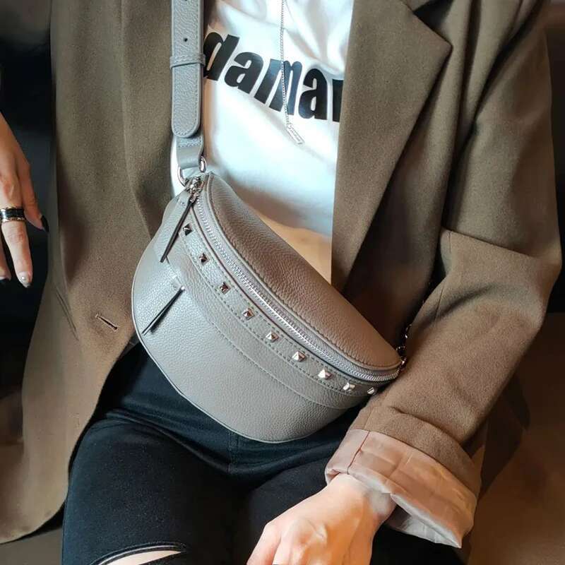 Genuine Brown Saddle Female Korean Version Soft Leather Chest Ins Shoulder Crossbody Black Waist Bag For Women