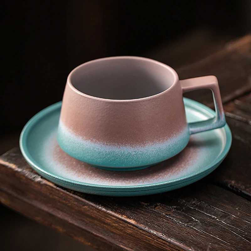 250ml Ceramic Coffee Cup And Dish Set High Beauty Mug With Tray Afternoon Tea Home Splicing Color Office Cup Light Luxury Y251125