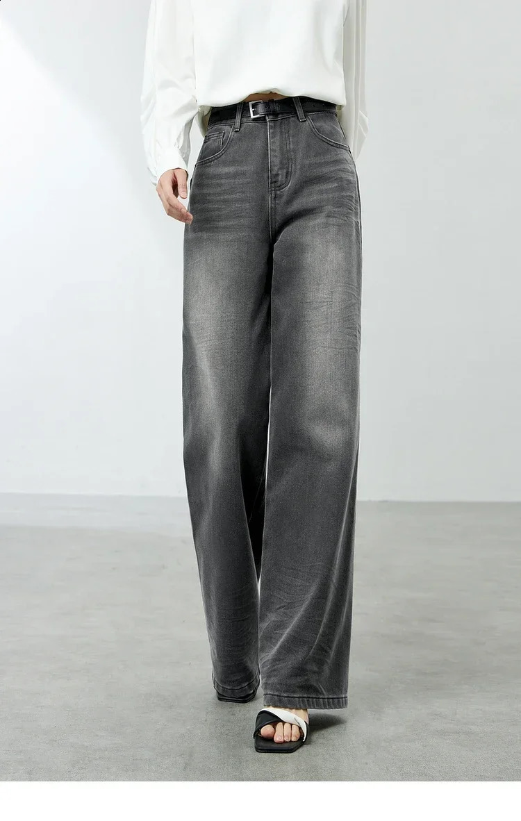 Sentubila wide leg cotton jeans 2025 spring casual straight length retro washed denim pants clothing W42N54179 250417