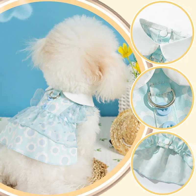 Pet Clothing Dog Dress Small Dogs Double-Layered Pet Dress Puppy Apparel with D-Ring Blue Cat Clothes for Wedding Party Birthday M251208