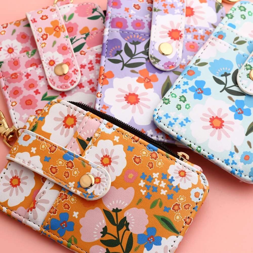 2024 Bead Leather Card Wristlet Keychain Silicone Bracelet Wallet Bangle Floret Printed Fragmented ID Bag