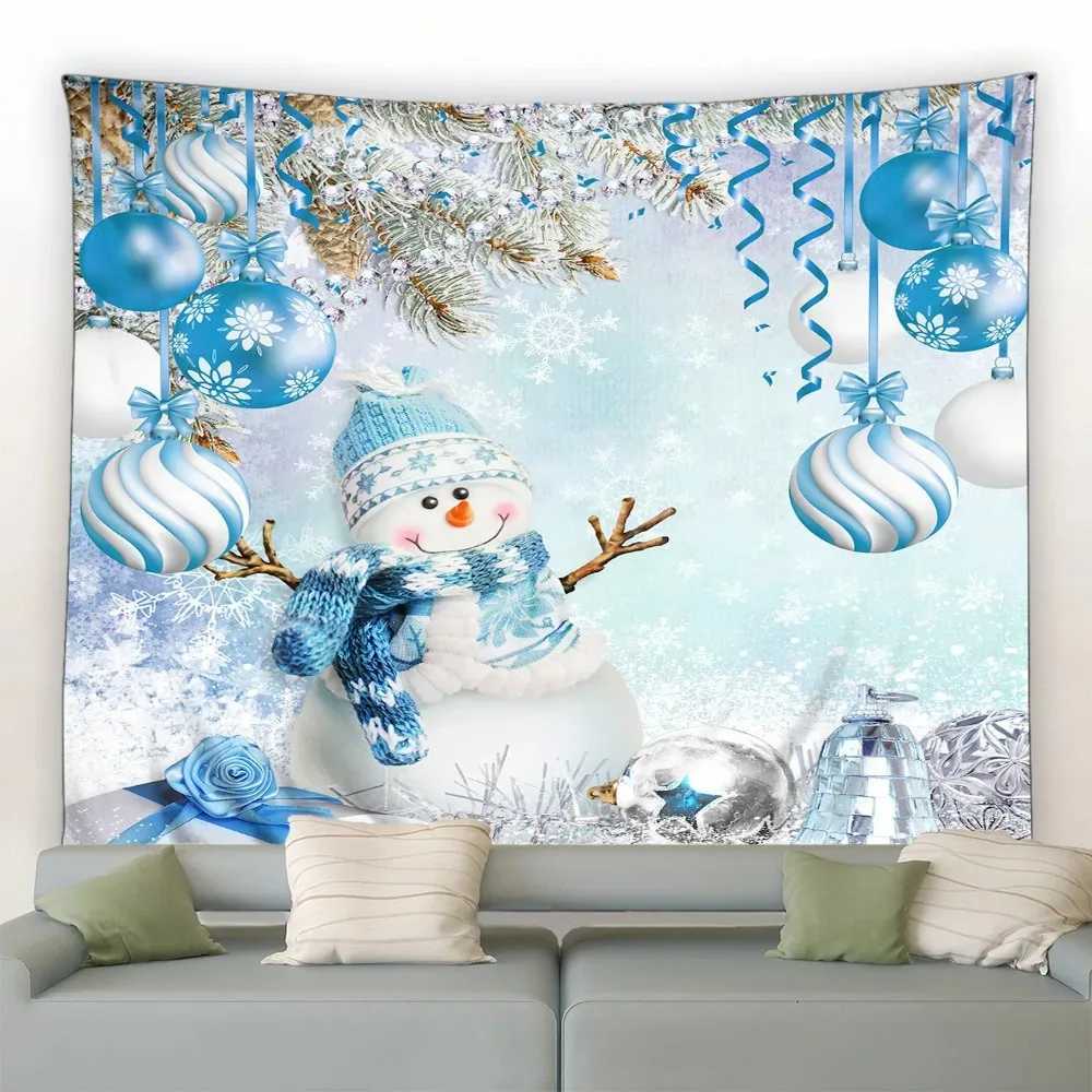 Christmas Tapestry Santa Claus Elk Christmas Tree Snow House Snowman Background Wall Hanging Tapestries Holiday Decor BlanketM251125