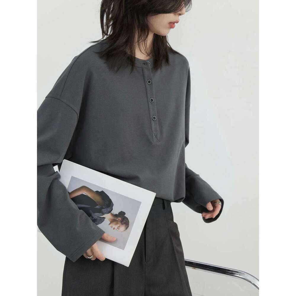 CHIC VEN Women Sweatshirts Casual Loose Solid Half Open Collar Long Sleeved T-Shirt Elastic Female Tees Autumn Winter 2025
