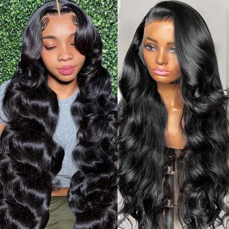 Body Wave 13X6 13X4 Lace Front Pre Plucked 200 Density With Baby Natural Black 100% Human Hair Wig For Women