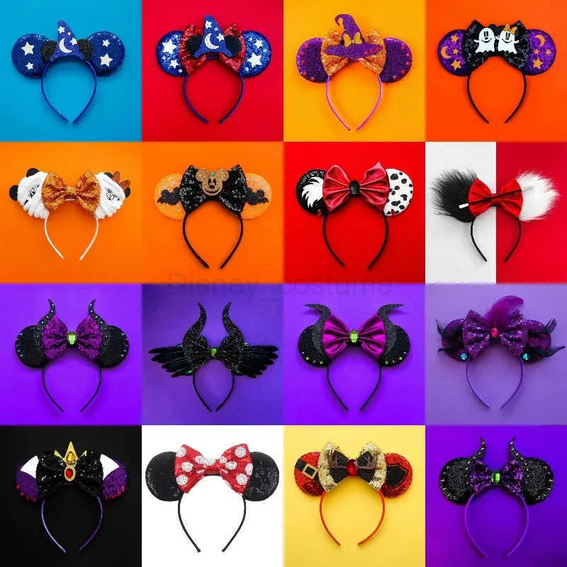 Disney Mickey Mouse Ear Headbands for Women and Children Disneyland Beverages Ice Cream sequins Bow Hair for Girls Role Playing Minnie Hair Accessorie
