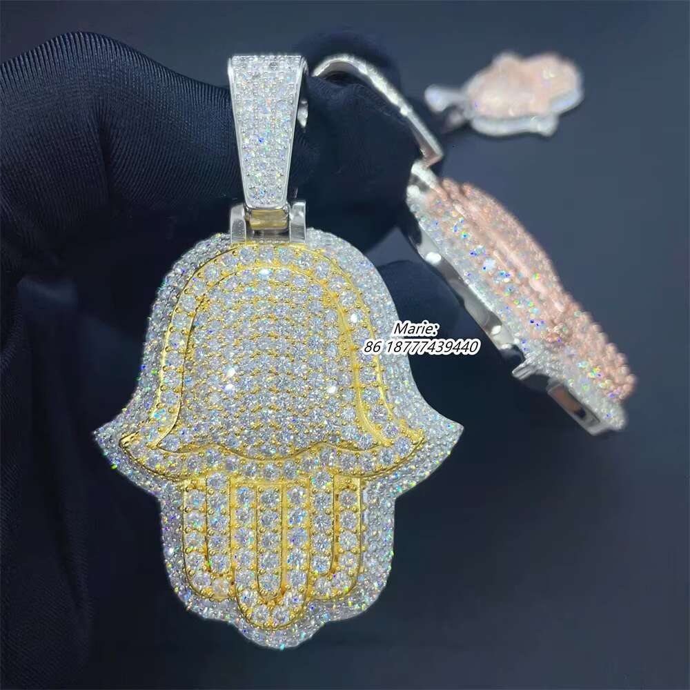Pass Diamond Selector Jewelry 925 Sterling Silver With Vvs Moissante Hip Hop Pendant Iced Out Hamsa Hand Pendant