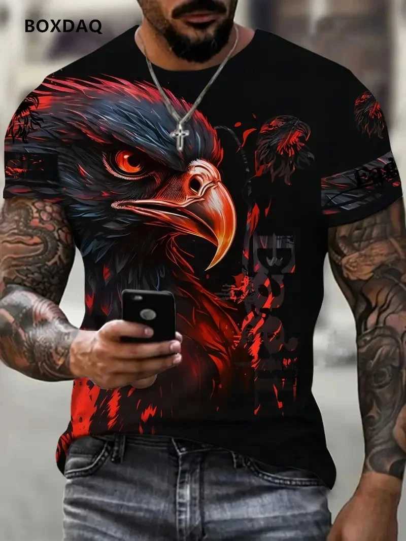 Fashion Eagle Mens T-shirt Loose O-neck Casual Top Short Sleeve 3D Animal Printed Street T-shirt 6XL Large Breathable T-shirt W250425
