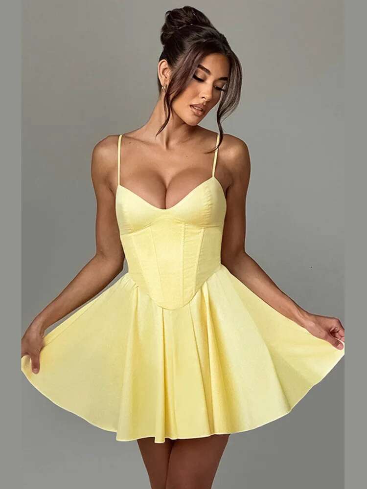 Dongdumaoyi Townlike Elegant Waist Wrap A Line Dress Women Spaghetti Strap Mini Summer Backless Nightclub Sexy Party Dresses