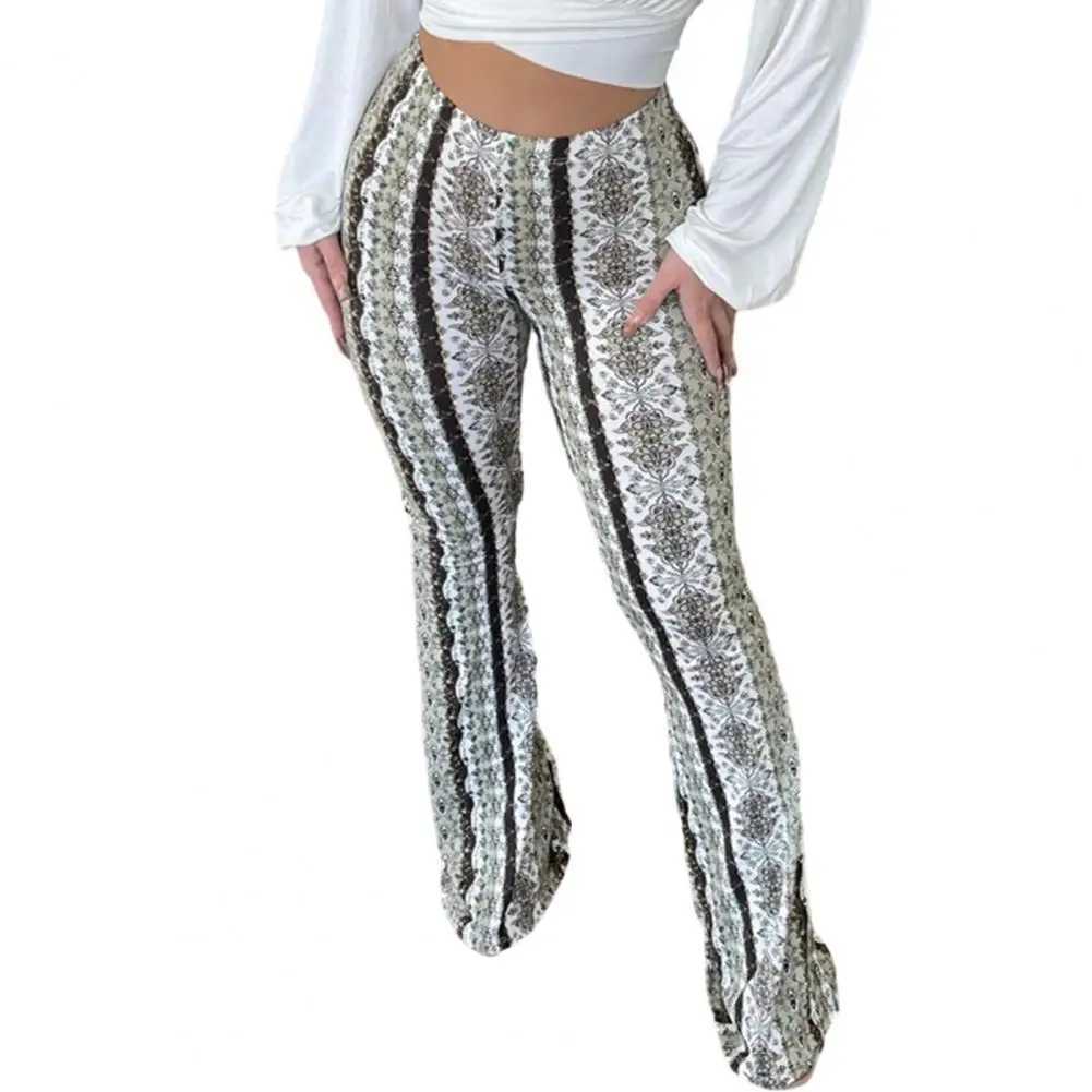 Womens Bootcut Pants Retro Print Flared hem womens yoga pants high elasticity waist slim suitable for women to wear for a long timeC250425