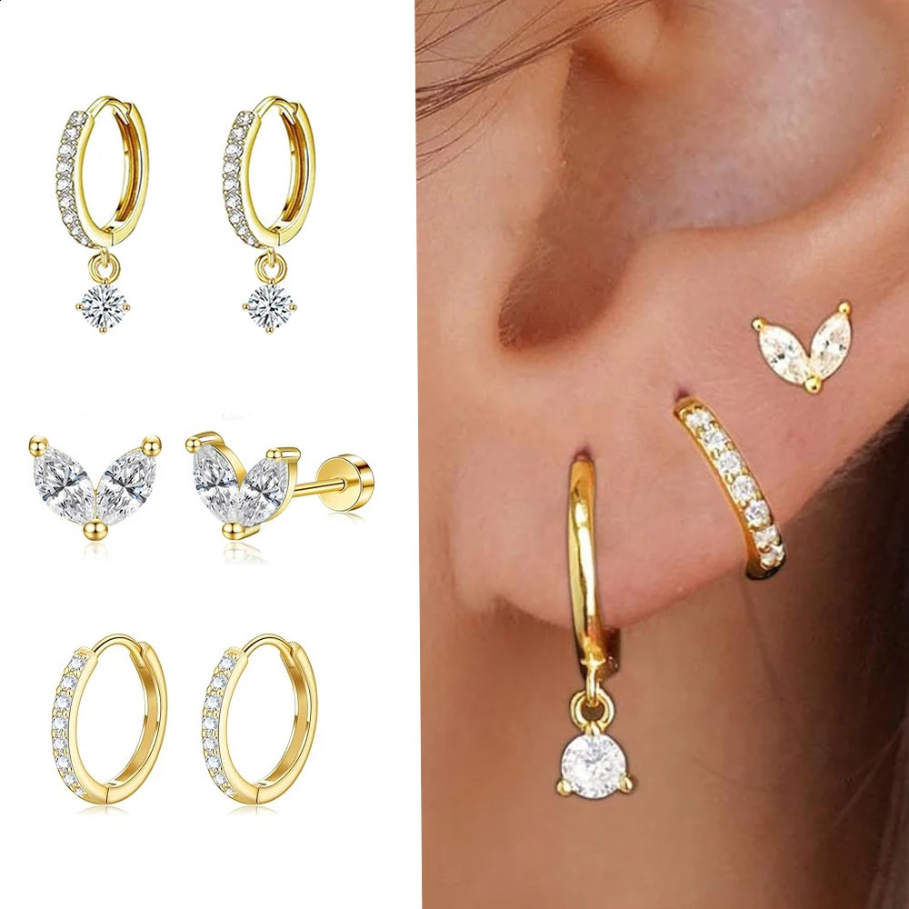 3 Pairs 20G Tiny Cartilage Earrings Stud Small Second Hole Screw Flat Back Piercing Tragus Hlelix Piercings Hoop Ear For Women 250424