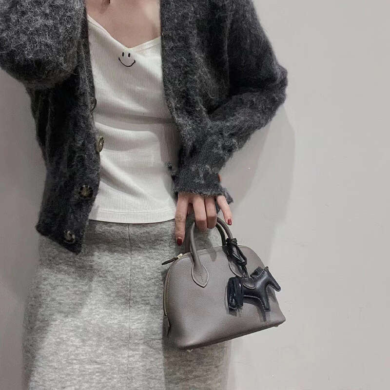 Bolide Half Wax Line High end Head Layer Cowhide Mini Bowling Shell Women's One Shoulder Handheld Crossbody Bag