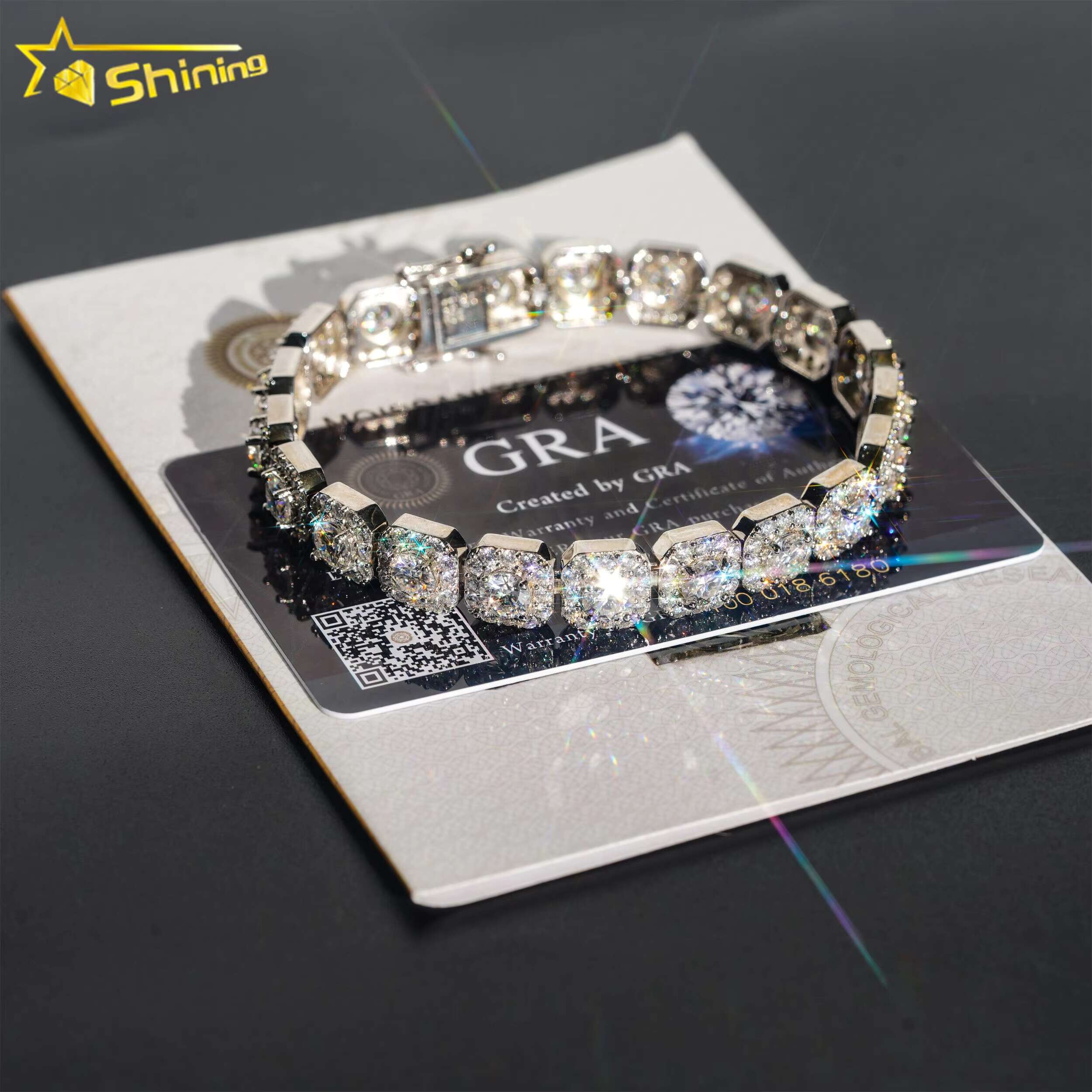 New Designs Luxury 925 Sterling Silver White Gold Plated Iced Out Hip Hop Fire Jewelry VVS Moissanite Cluster Tennis Bracelet