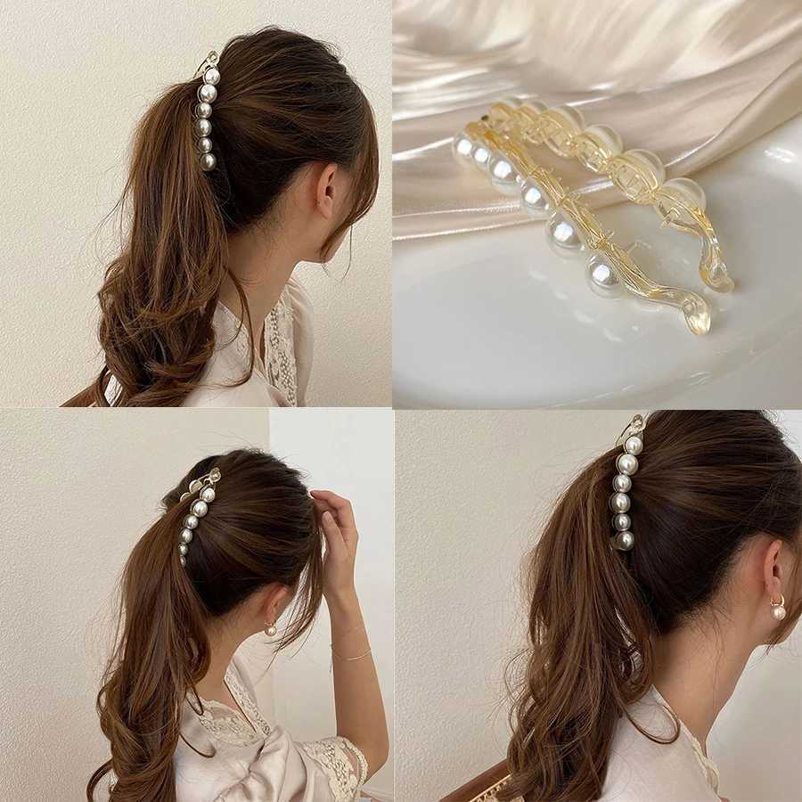 Pearl banana hair clip womens jewelry accessories fashionable ponytail hair clip twisted hair clipT250425