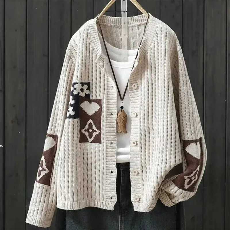 Womens Clothing Jacquard Casual Sweaters Autumn Long Sleeve Loose Knit Floral Cardigan Lady O-neck All-match Fashion Top CoatT251125