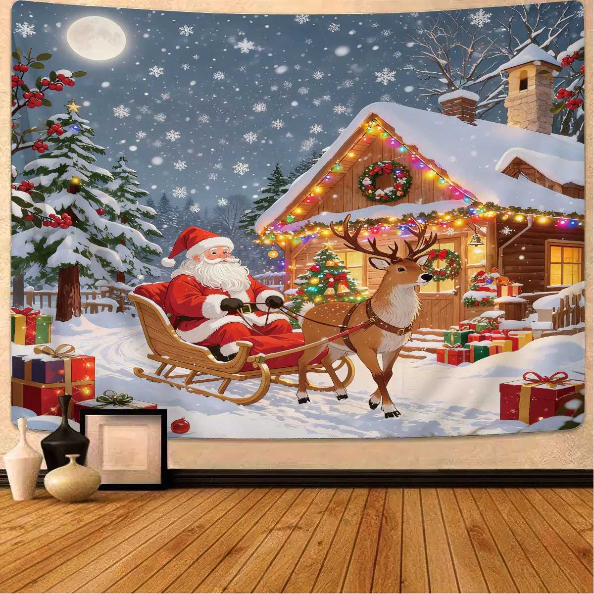1pc Merry Christmas Santa Claus print tapestry multi size living room wall decoration machine washable background clothM251125