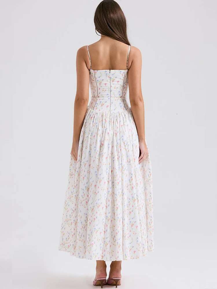 Dongdumaoyi Townlike Print Waist Wrap A Line Dress Women Spaghetti Strap Summer Backless Sexy Party Maxi Long Dresses Elegant