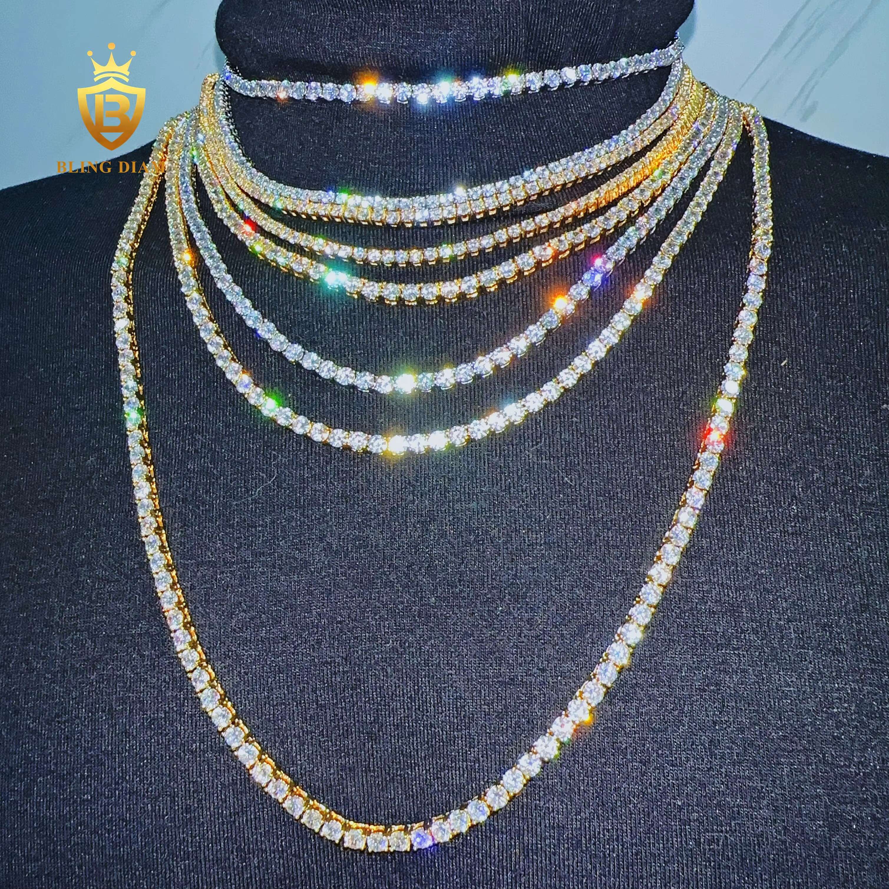 Blingdiam Jewelry Custom Fine Classic 3mm 4mm 5mm 6mm Stainless Steel Hiphop Chain AAAAA+ Moissanite Tennis Chain and Bracelet