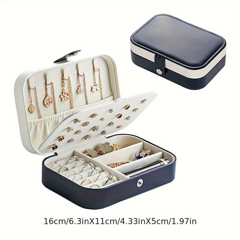 1pc PU Leather Jewelry Storage Box Secure Locking Case Multi-Organizer for Earrings Necklaces Rings 250424