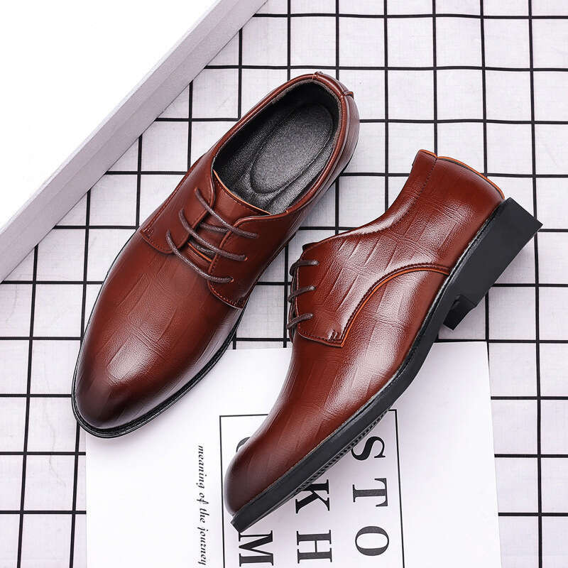British business pointed leather casual trend formal dress lace up Korean version men's wedding shoes