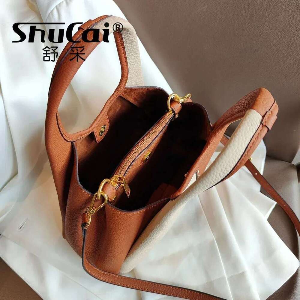 Genuine Leather New Vegetable Basket Handbag Korean Commuting Shoulder Crossbody Designer Bags For Women