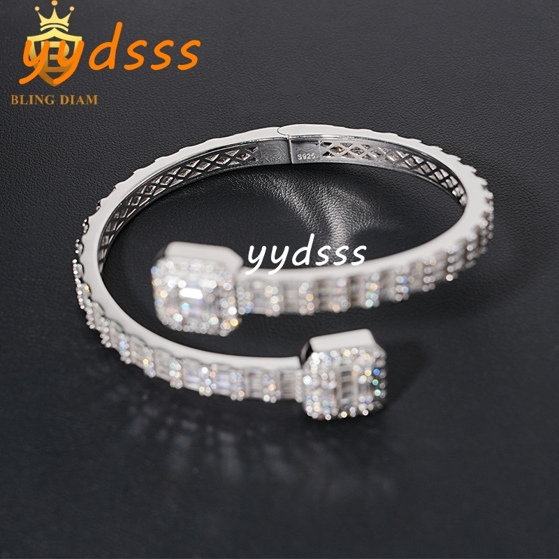 Fashion Cuban Bangle Hip Hop Jewelry Gold Plated Brass Baguette Moissanite Diamond Cuban Link Bracelet Bangles