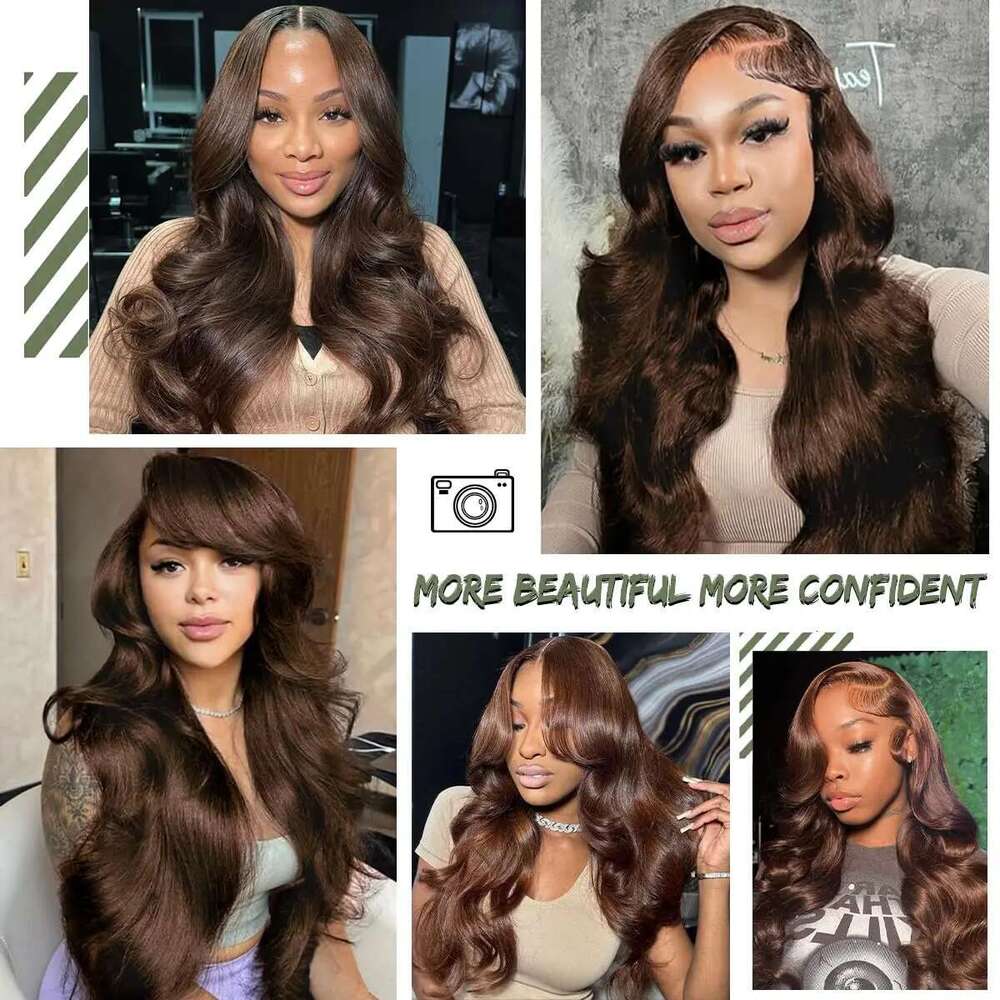 Linktowig 250 Density Chocolate Brown Front Brazilian Colored Body Wave Human Hair Wigs 13X6 Hd Lace Frontal Wig