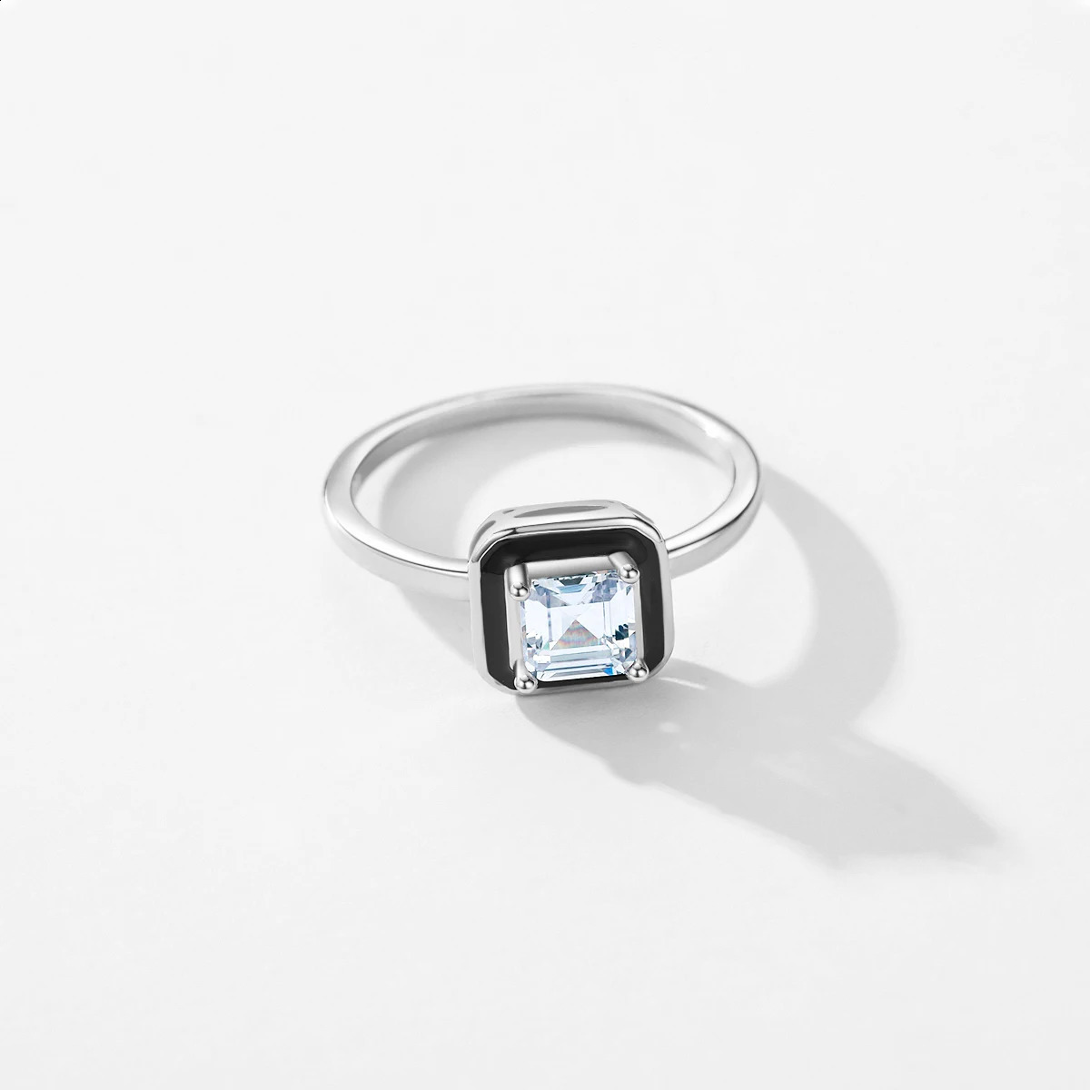 MODIAN 925 Sterling Silver Fashion Black Enamel Finger Ring Clear Square CZ Ring For Women Engagement Wedding Fine Jewelry 250425